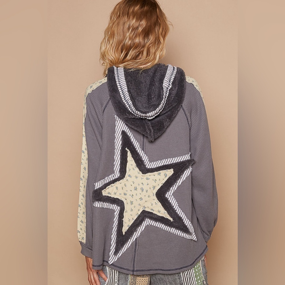Pol Stunning Oversized Part Sherpa Heavy Patched Star on back